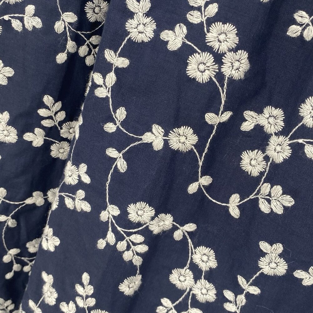 Ann Taylor Size 10P Navy Blue Floral Embroidered Midi Dress 100% Cotton Cottage - Picture 15 of 16